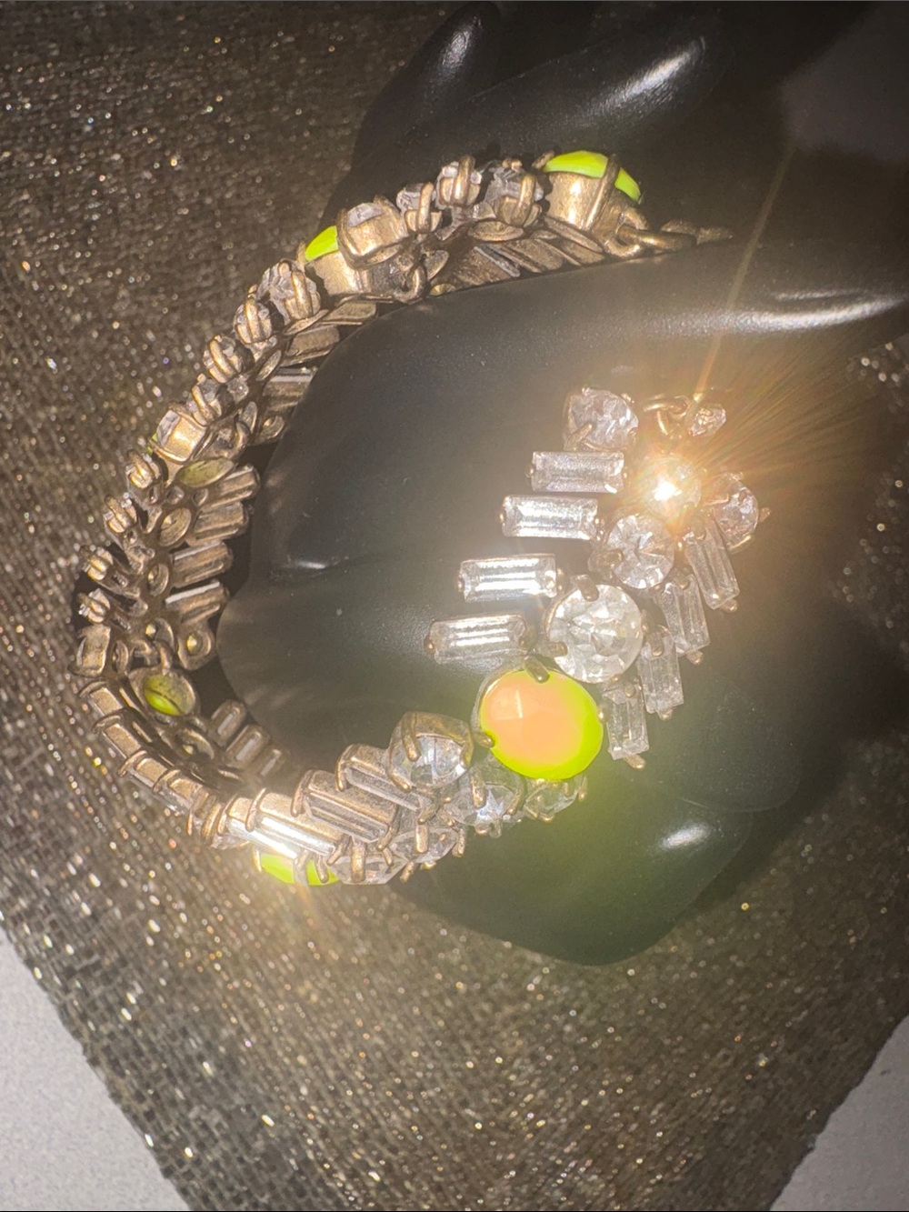 J. Crew Neon Yellow and Clear Crystal Stretch Bracelet